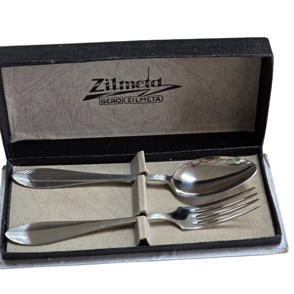 Vintage Zilmeta Gero Stainless Steel Spoon & Fork Set In Box - Picture 3 of 9